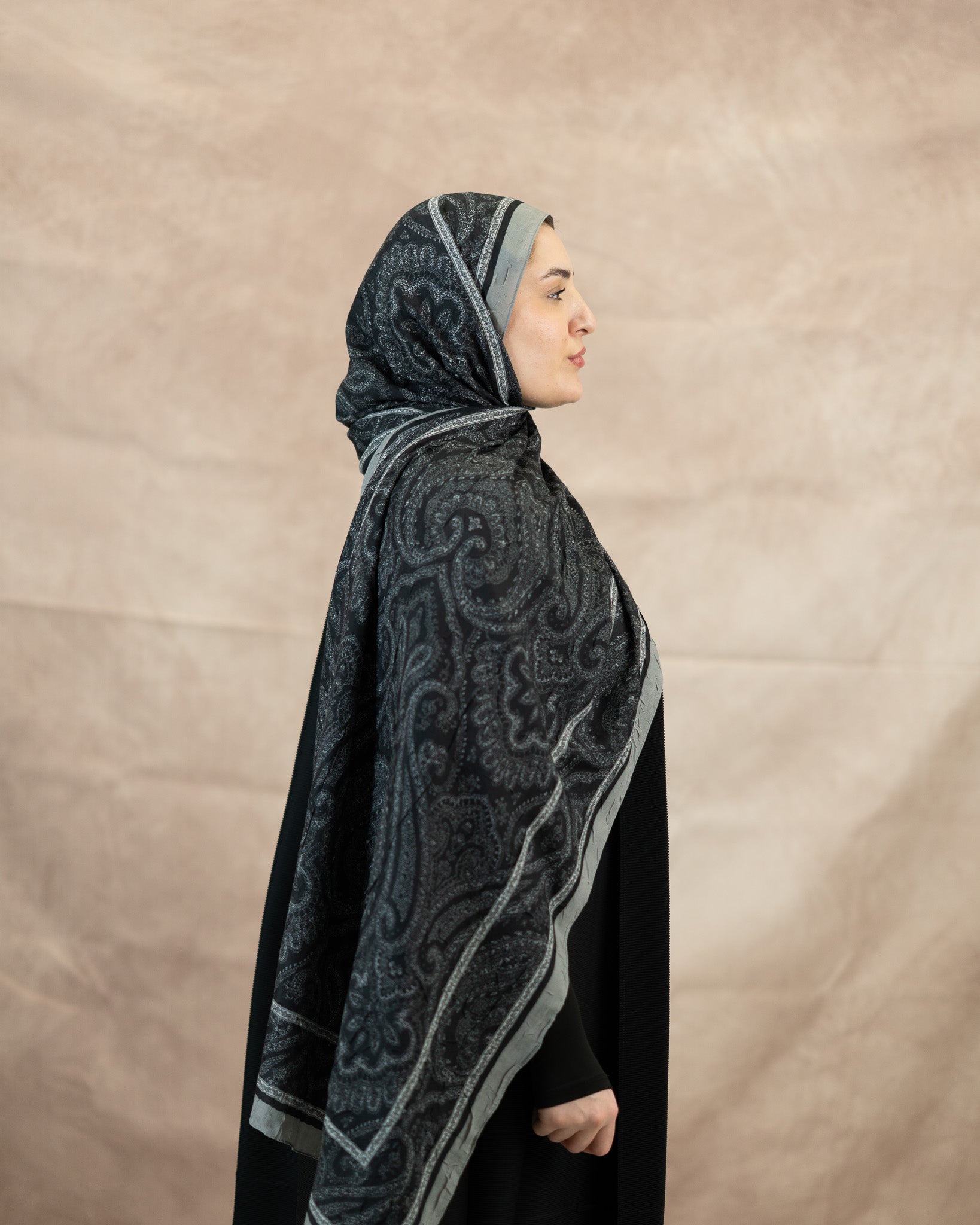 Paisley Border Bamboo Crush Cotton Scarf